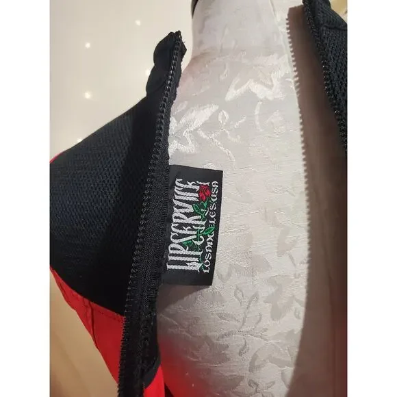 Vtg Lip Service Mesh Panel Fit & Flare Colorblock Dress Sz L Red Black Goth Rare - Picture 7 of 10